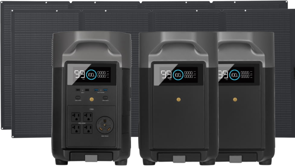 EcoFlow DELTA Pro Portable Power Station w/Two Extra Battery and Two 400W Solar Panels, Black, DELTAPro-DELTAProEB2-400W2-US