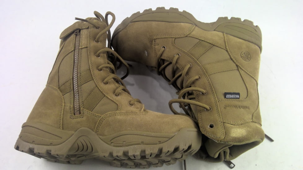 EDEMO Smith &amp; Wesson Mens Breach 2.0 Waterproof 8in Side Zip Boots, Coyote, Wide, 7.5 US, 810403-7.5-W, EDEMO1