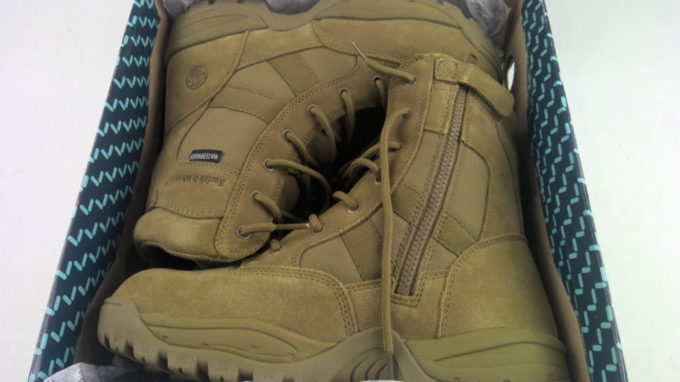 EDEMO Smith &amp; Wesson Mens Breach 2.0 Waterproof 8in Side Zip Boots, Coyote, Wide, 7.5 US, 810403-7.5-W, EDEMO1