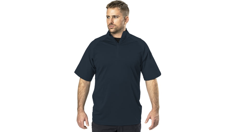 Elbeco UFX Bold Short Sleeve Zip Mock Neck Patrol Shirt, Regular, Midnight Navy, Large, SM4109NV+L