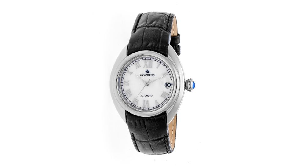 Empress Anoinette Automatic Mother-Of-Pearl Leather-Band Watch w/Date, Silver/White, Standard EMPEM1401