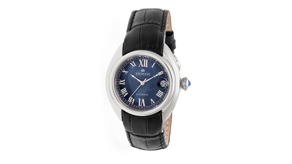 Empress Anoinette Automatic Mother-Of-Pearl Leather-Band Watch w/Date, Silver/Black, Standard EMPEM1402
