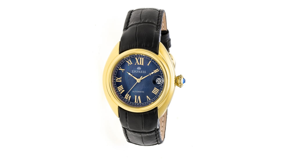 Empress Anoinette Automatic Mother-Of-Pearl Leather-Band Watch w/Date, Gold/Black, Standard EMPEM1404