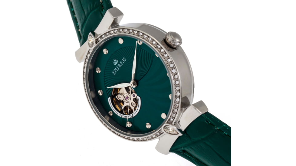 Empress Edith Semi-Skeleton Leather-Band Watch, Green, One Size, EMPEM3302