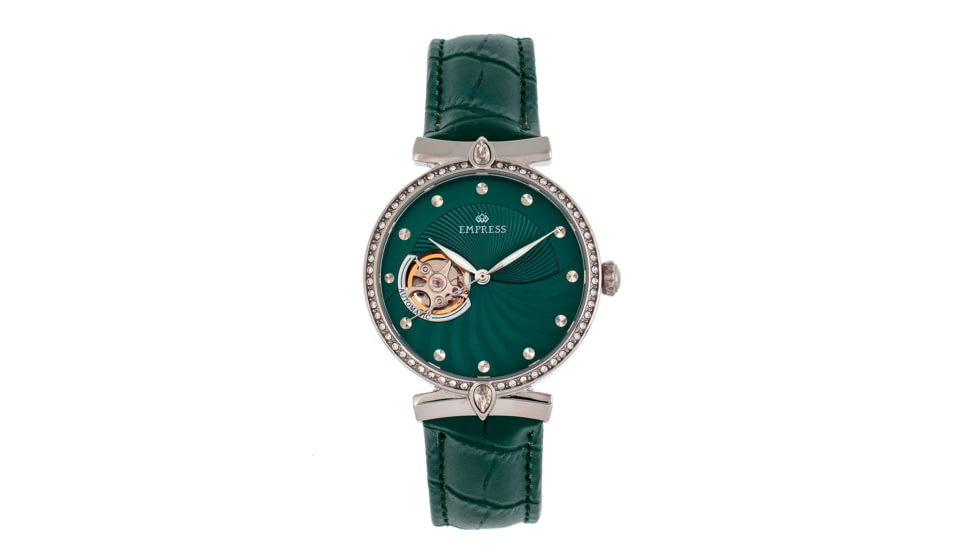 Empress Edith Semi-Skeleton Leather-Band Watch, Green, One Size, EMPEM3302