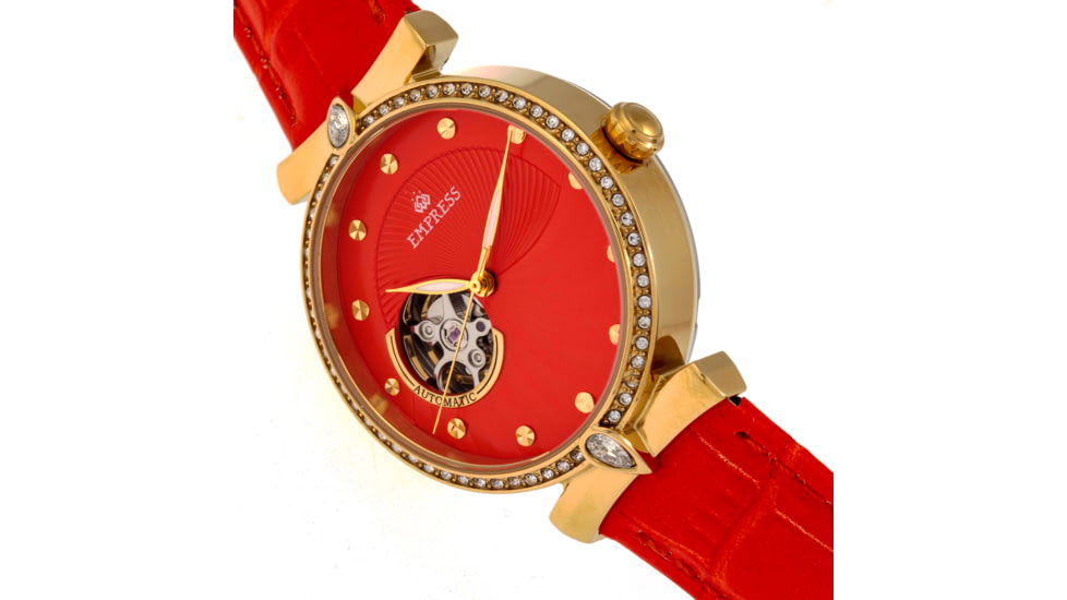 Empress Edith Semi-Skeleton Leather-Band Watch, Orange, One Size, EMPEM3304