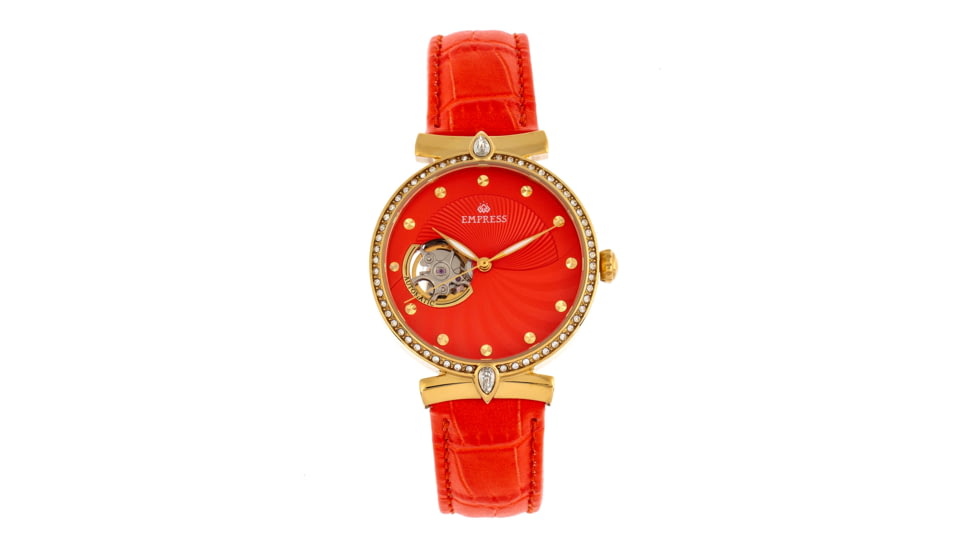 Empress Edith Semi-Skeleton Leather-Band Watch, Orange, One Size, EMPEM3304