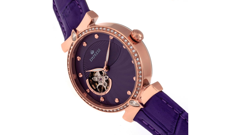 Empress Edith Semi-Skeleton Leather-Band Watch, Purple, One Size, EMPEM3305