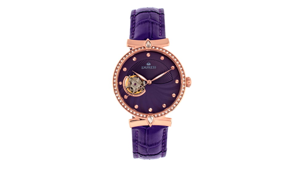 Empress Edith Semi-Skeleton Leather-Band Watch, Purple, One Size, EMPEM3305