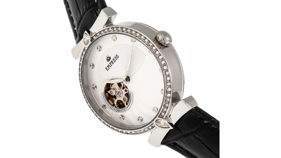 Empress Edith Semi-Skeleton Leather-Band Watch, White, One Size, EMPEM3301
