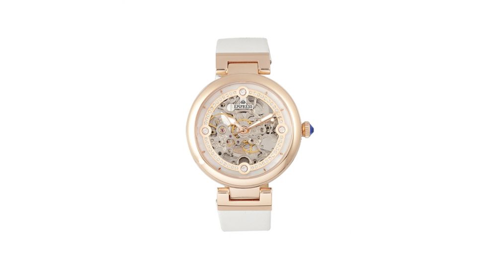 Empress Adelaide Automatic Skeleton Leather-Band Watch, White, EMPEM2507