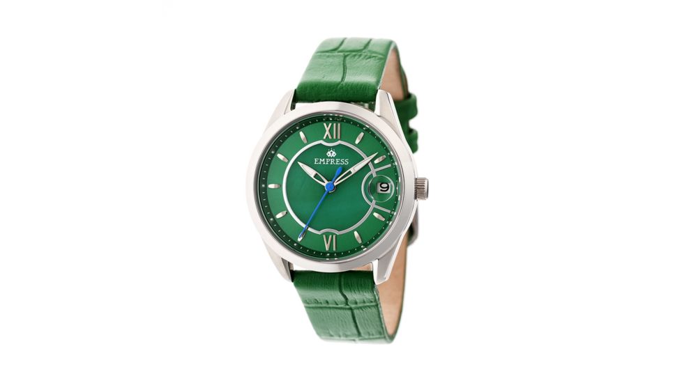 Empress Messalina MOP Leather-Band Watch w/Date, Green, EMPEM2402