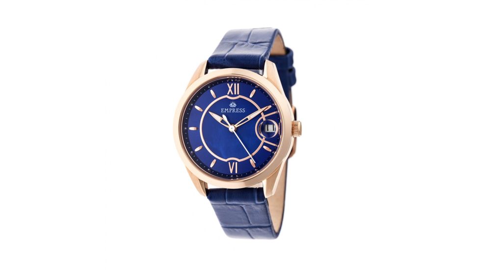 Empress Messalina MOP Leather-Band Watch w/Date, Blue, EMPEM2404