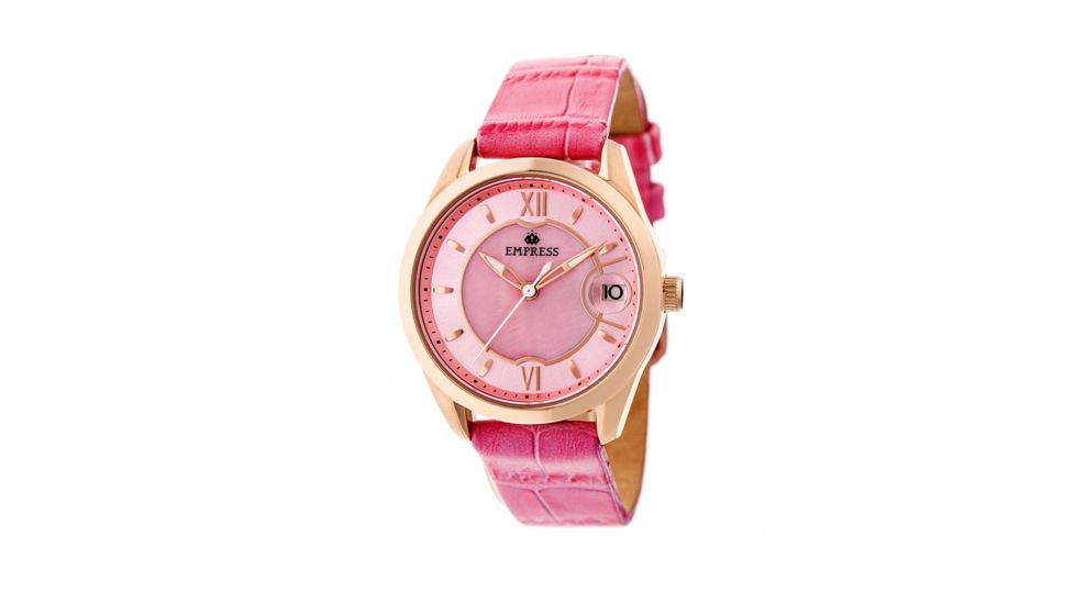 Empress Messalina MOP Leather-Band Watch w/Date, Pink, EMPEM2405
