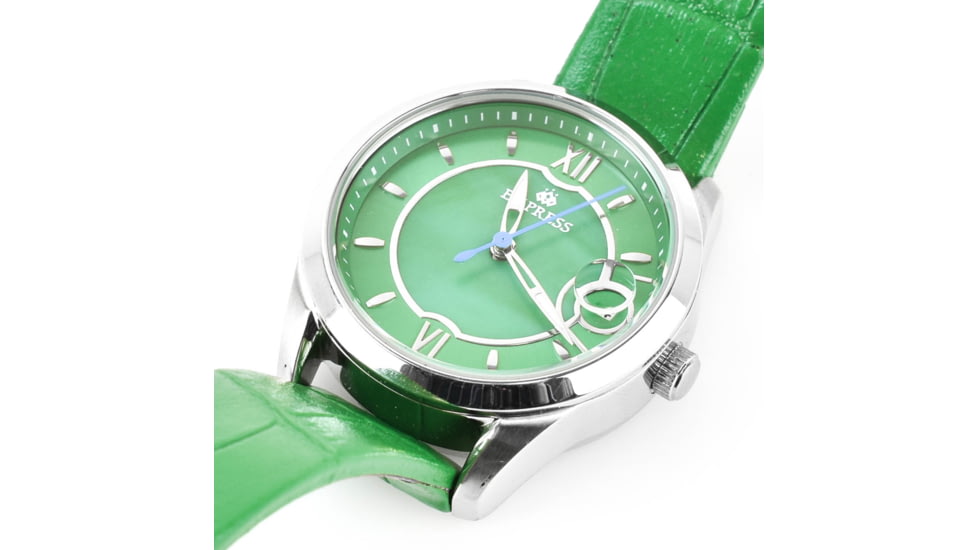 Empress Messalina MOP Leather-Band Watch w/Date, Green, EMPEM2402