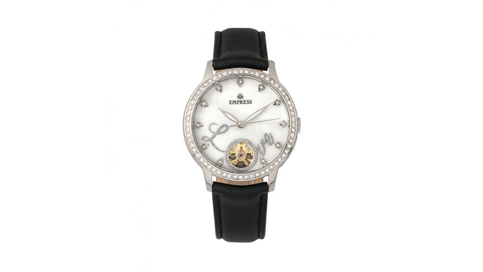 Empress Quinn Semi-Skeleton Dial Leather-Band Watch, Black, EMPEM2704