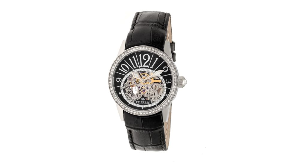 Empress Justinian Automatic Semi-Skeleton Dial Leather-Band Watch, Silver/Black, Standard EMPEM1601