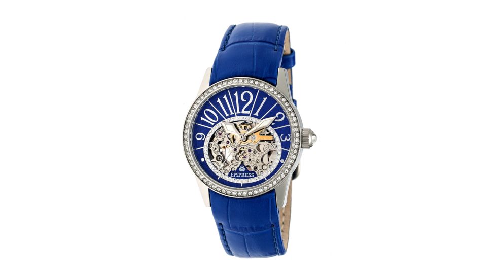 Empress Justinian Automatic Semi-Skeleton Dial Leather-Band Watch, Silver/Blue, Standard EMPEM1602