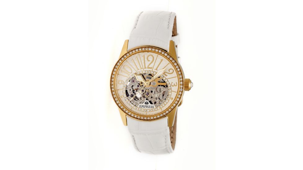 Empress Justinian Automatic Semi-Skeleton Dial Leather-Band Watch, Gold/White, Standard EMPEM1603