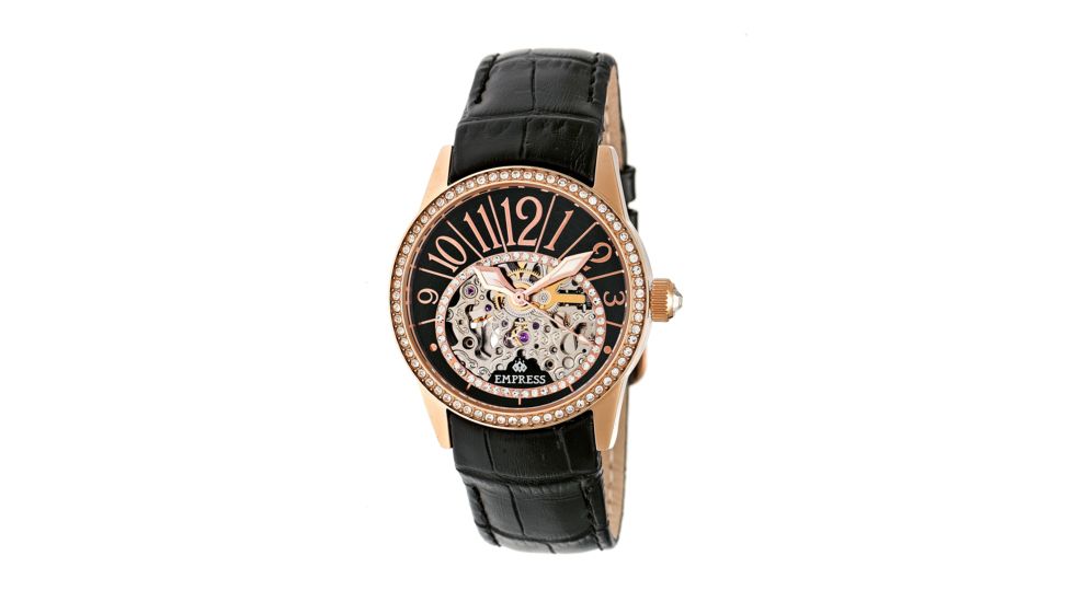 Empress Justinian Automatic Semi-Skeleton Dial Leather-Band Watch, Rose Gold/Black, Standard EMPEM1605
