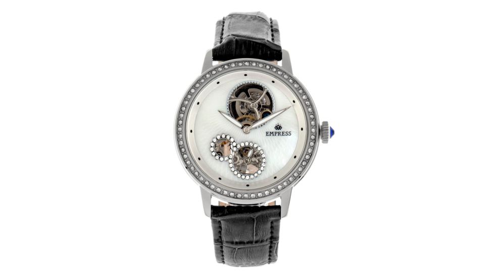 Empress Tatiana Automatic Semi-Skeleton Leather-Band Watch, Black, One Size, EMPEM2901
