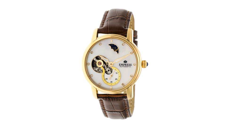 Empress Theodora Automatic Mother-of-Pearl Semi-Skeleton Leather-Band Watch, Gold/Silver/Brown, Standard EMPEM1206