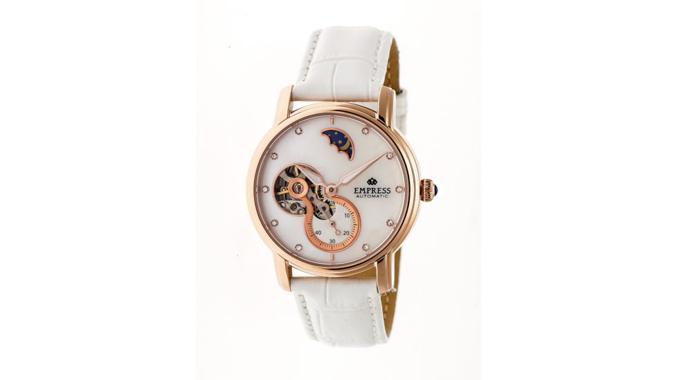 Empress Theodora Automatic Mother-of-Pearl Semi-Skeleton Leather-Band Watch, Rose Gold/Silver/White, Standard EMPEM1207