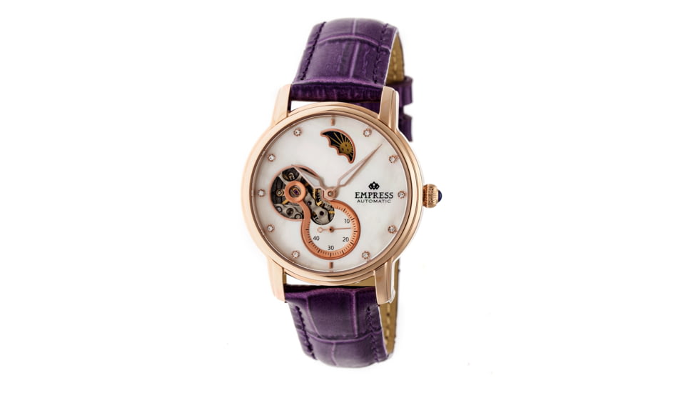 Empress Theodora Automatic Mother-of-Pearl Semi-Skeleton Leather-Band Watch, Rose Gold/Silver/Purple, Standard EMPEM1208