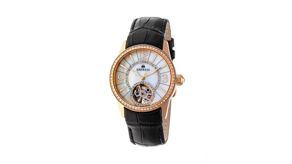 Empress Valois Automatic Mother-Of-Pearl Semi-Skeleton Dial Leather-Band Watch, Rose Gold/Silver, Standard EMPEM1305
