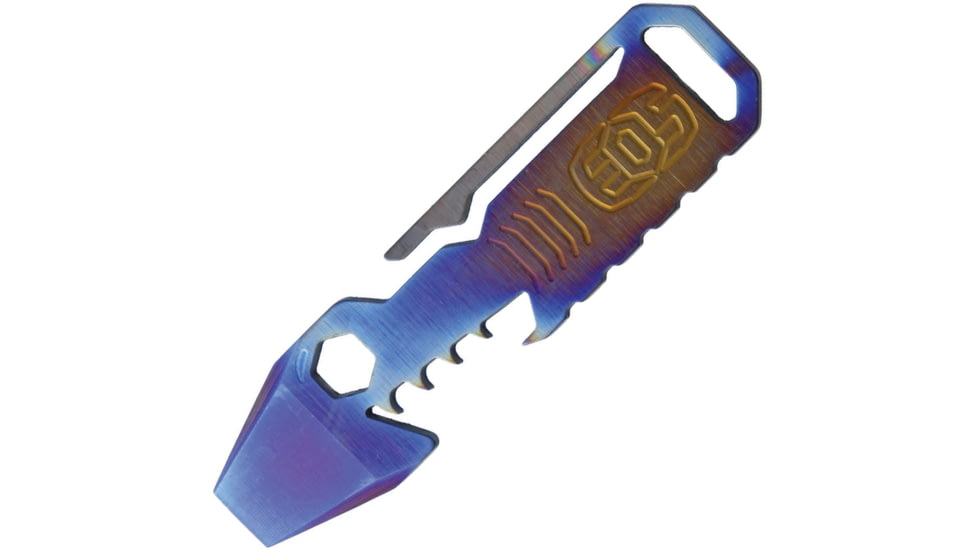 EOS Mini Shark Flame, 3in Overall, Titanium Construction, Hex/Bit Driver L Pry Bar L Bottle Opener L Pocket Clip L Lanyard Loop, Flame Anodized Finish, SHK-MINI-F