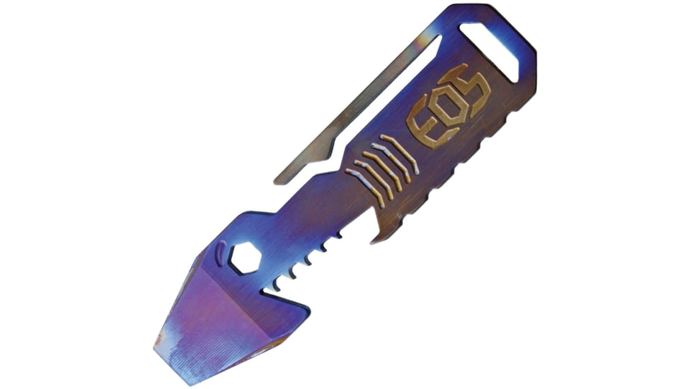 EOS Shark Multi Tool Flame, 4in Overall, Titanium Construction, Bottle Opener L Pocket Clip L Pry Bar L Hex/Bit Driver L Lanyard Loop, Flame Anodized Finish, SHK-F