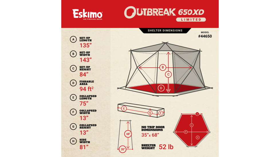 Eskimo Ice Shelter Outbreak 650 XD Plaid, Red/Black, 5-7 Person, 44650