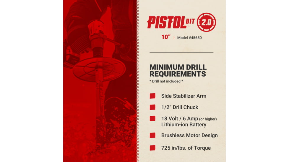 Eskimo Pistol Bit 2.0, Drill-Adaptive Auger, 10-Inch, Centering Point, Red, 10-Inch, 45650