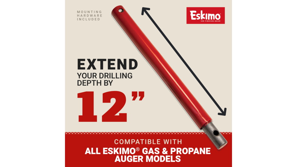 Eskimo Power Auger Extension, Red, 12-Inch, EXT12