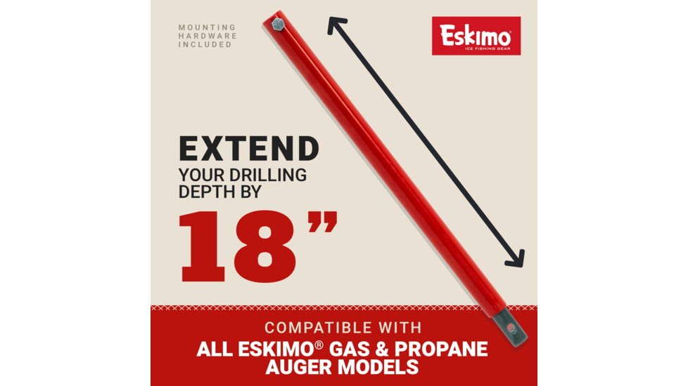 Eskimo Power Auger Extension, Red, 12-Inch, EXT12