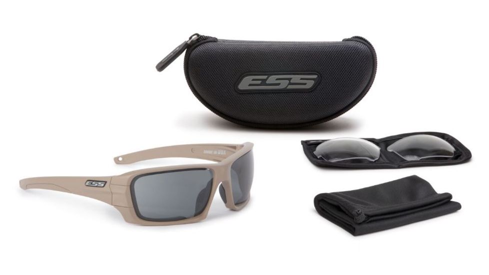 ESS Rollbar Tactical Sunglasses Kit,Terrain Tan Frame,Clear and Smoke Lenses,Pouch,Strap EE9018-07