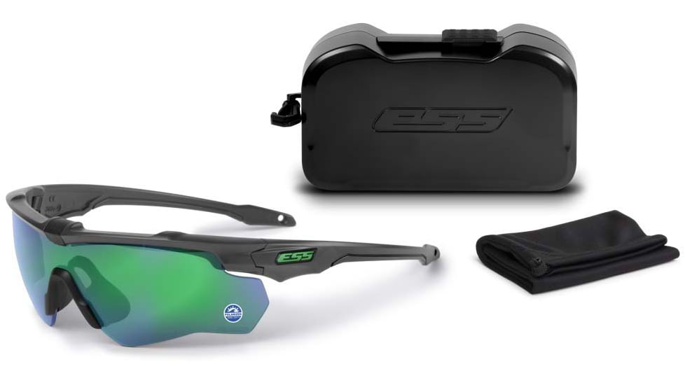 ESS Waterman CrossBladeSTD Sunglasses, Carbon Gray Frame, Polarized Mirrored Green Lens, Large, EE9032-29