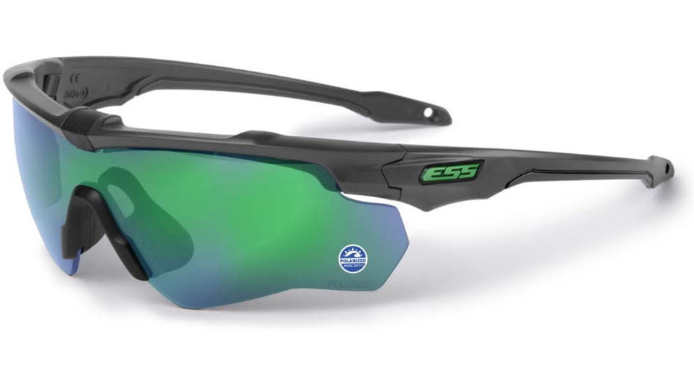 ESS Waterman CrossBladeSTD Sunglasses, Carbon Gray Frame, Polarized Mirrored Green Lens, Large, EE9032-29