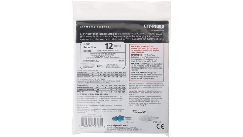 Etymotic Research ER20 High-Fidelity Earplugs, White/Blue, Standard, Large, ER20-COMBO
