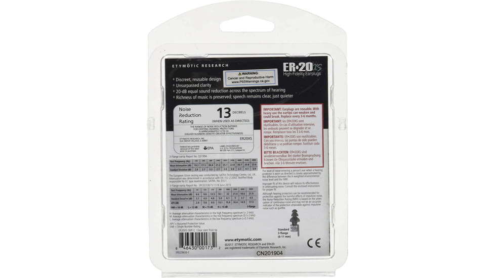 Etymotic Research ER20XS High-Fidelity Earplugs, Frost, Standard, ER20XS-SMF-C