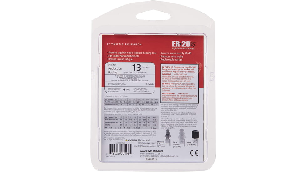 Etymotic Research ER20XS Motorsport High-Definition Earplugs, Frost, Standard, ER20XS-MS-C