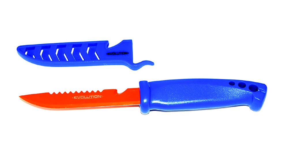 Evolution Bait Knife 4 in Blu Handle Org Blade Blu Cover, EV-BK4-GR
