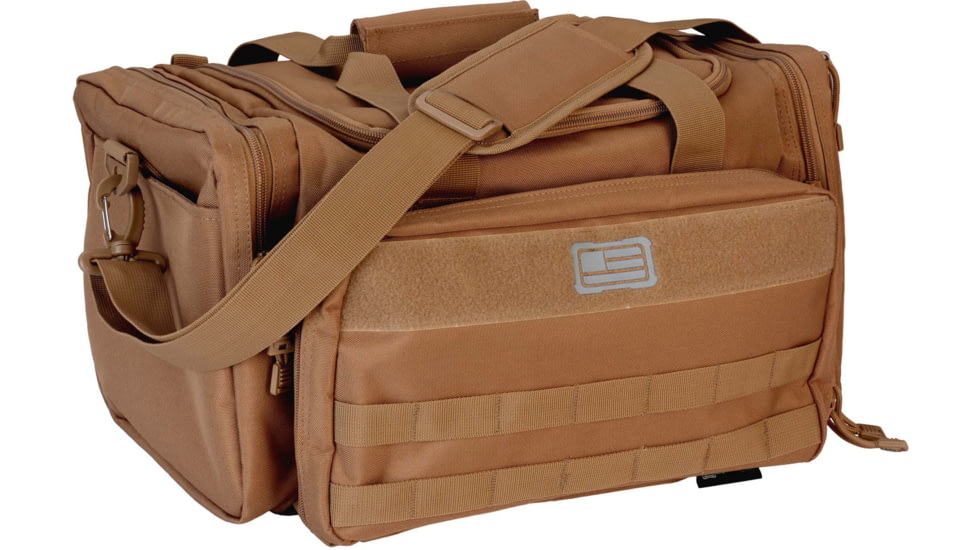 Evolution Outdoor Range Bag, Polyester, MOLLE Webbing, Hook and Loop Panel, Large Main Compartment with Multiple Exterior Zipper Compartments, Coyote