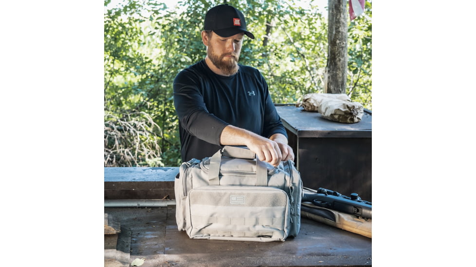 Evolution Outdoor Range Bag, Polyester, MOLLE Webbing, Hook and Loop Panel, Large Main Compartment with Multiple Exterior Zipper Compartments, Gray