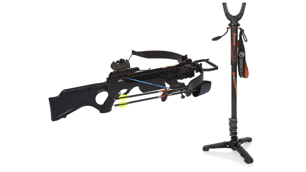 Excalibur Crossbow Matrix Cub Crossbow, Black w/Red Dot Scope, 2860 W/ Vanguard Veo Shooting Stick