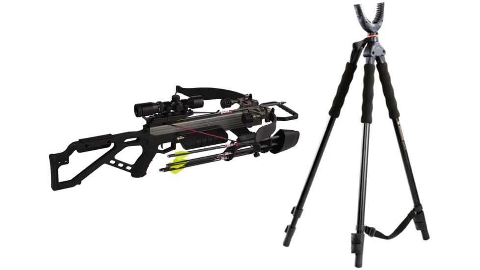 Excalibur Crossbow Micro 335 Crossbow, w/Dead-Zone Scope Nightmare, 3930 W/ Vanguard Quest Tripod