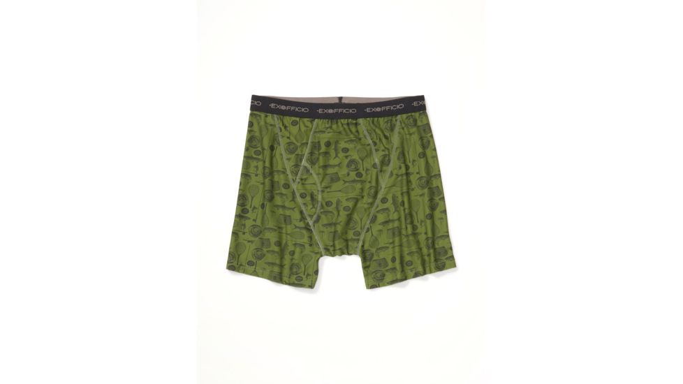 ExOfficio Give-N-Go Printed Boxer Brief, Alpine Green Fly Fishing, Large, 12452345-6015-L
