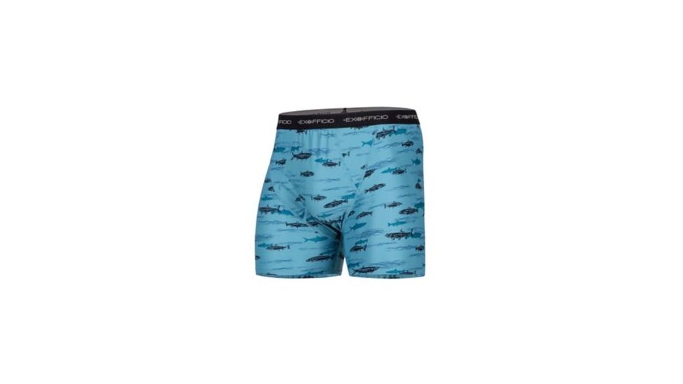 ExOfficio Give-N-Go Printed Boxer Brief Mens, Storm Blue Tarpon, S, 12452345-7320-S