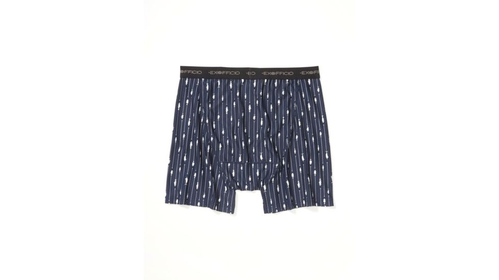 ExOfficio Give-N-Go Printed Boxer Brief, Navy Fish &amp; Hook, Extra Large, 12452345-7022-XL