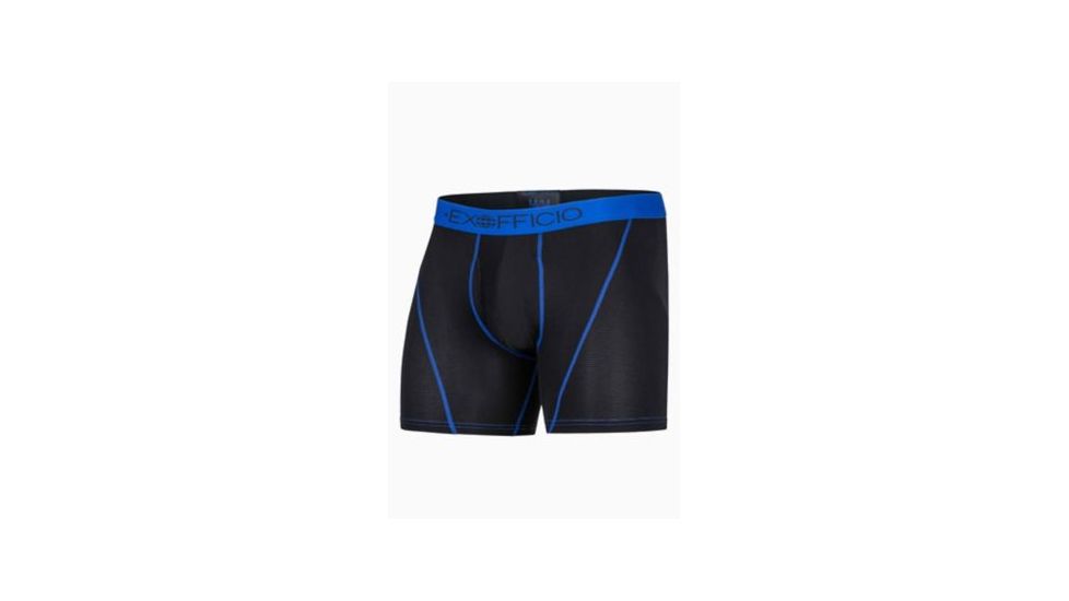 ExOfficio Give-N-Go Sport Mesh 6 Inch Boxer Brief Mens, Black/Royal, M, 12412336-9307-M